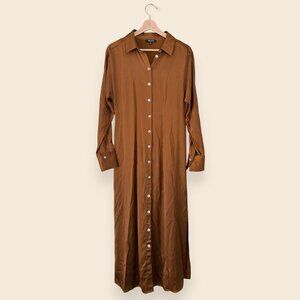 Madewell, Satin Button-Front Midi Shirtdress, Dried Cedar, Size 4